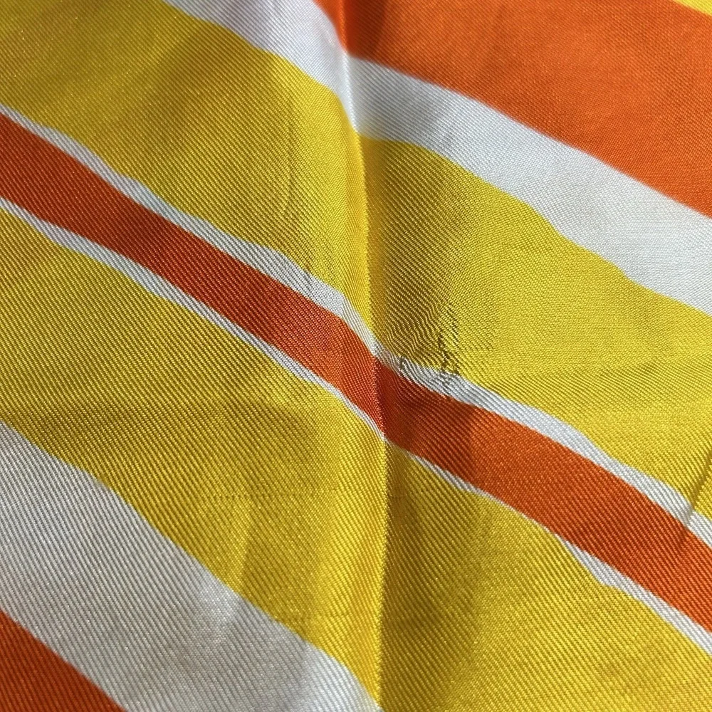 Vintage 60s ECHO 100%‎ Silk Scarf Orange, Yellow & White Striped 64 X 15